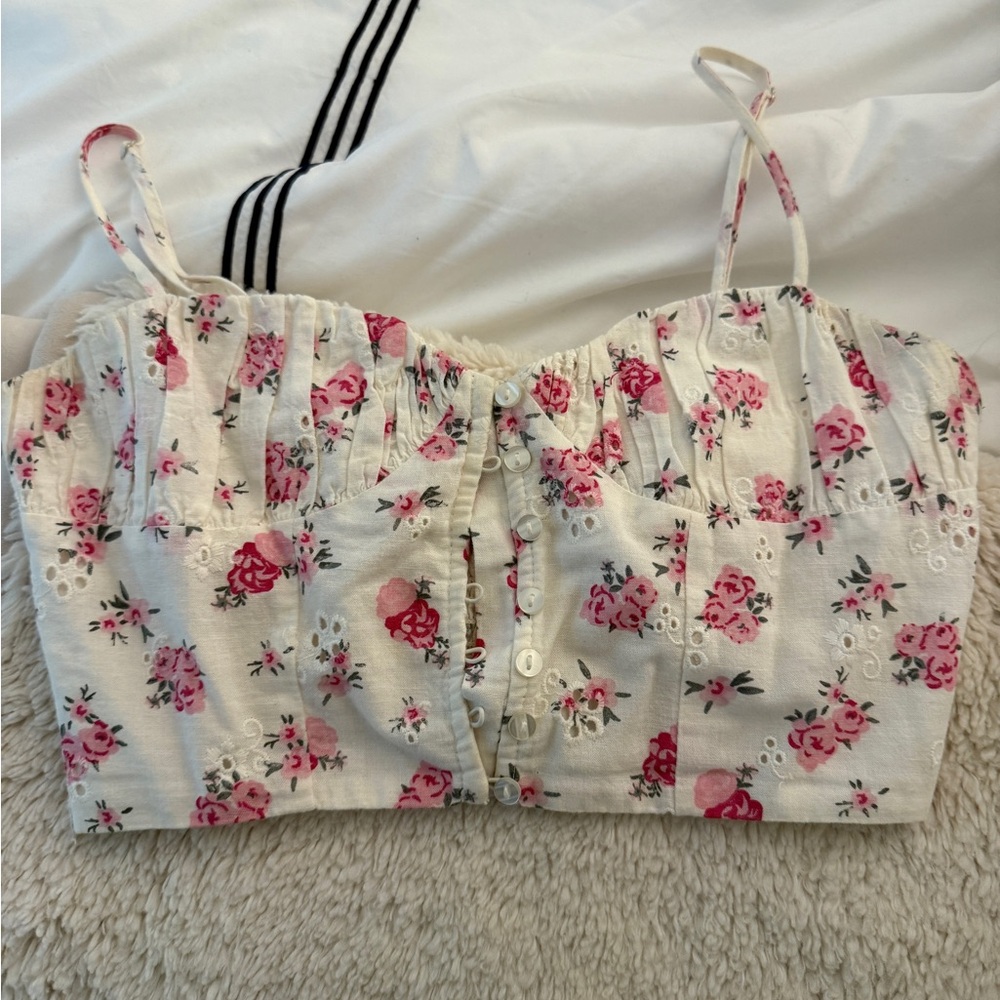 ZARA Floral Pink and White Women's Top